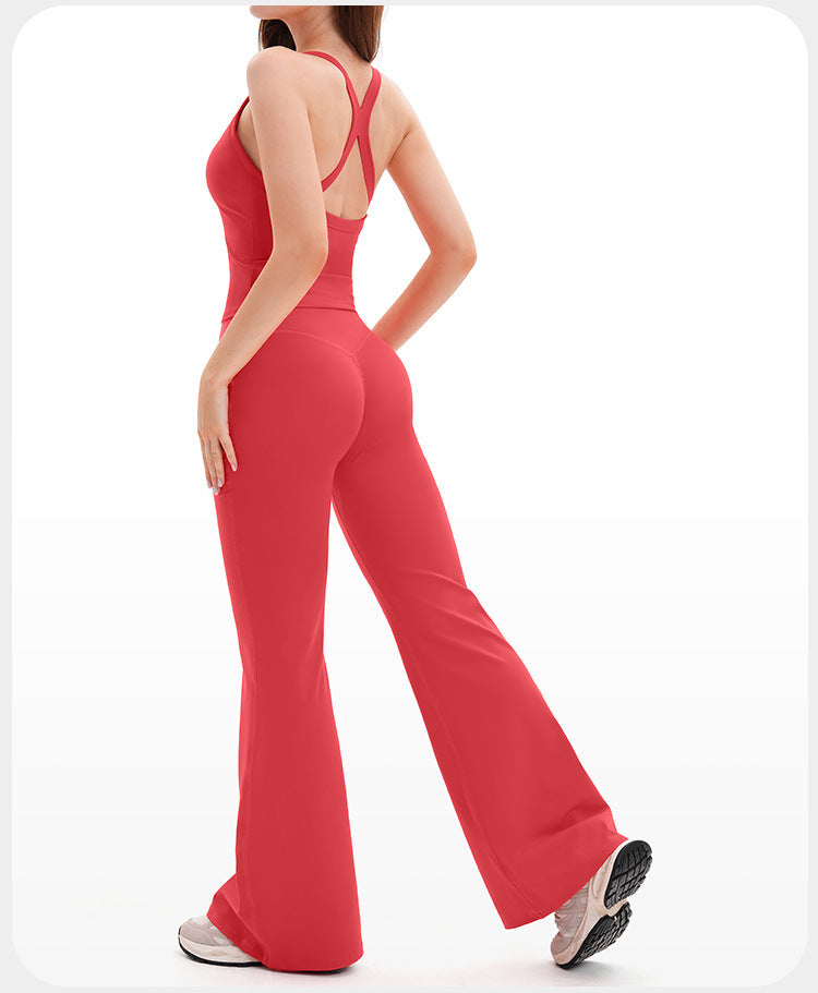 Ensemble de yoga transfrontalier, combinaison de sport antichoc à dos nageur découpé, tenue de yoga décontractée pour la course en extérieur et le fitness