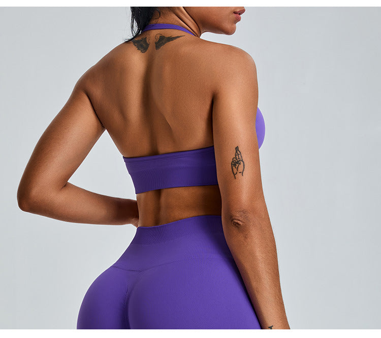 Seamless Halter-Neck Yoga Tank: Open-Back Sports Bra & Quick-Dry Outdoor Fitness Top