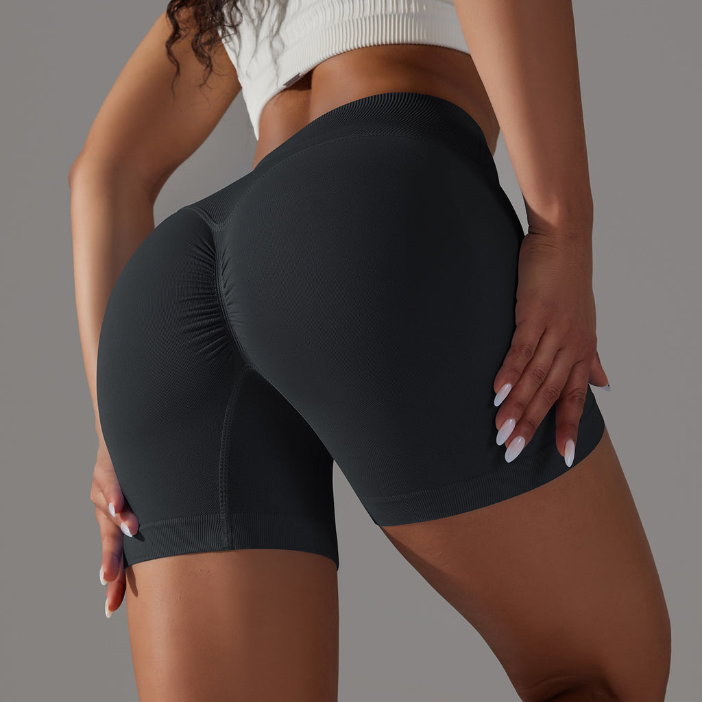 Short de yoga sans couture taille haute en V : Short push-up fessier rehaussé et short de course en maille respirante 3"