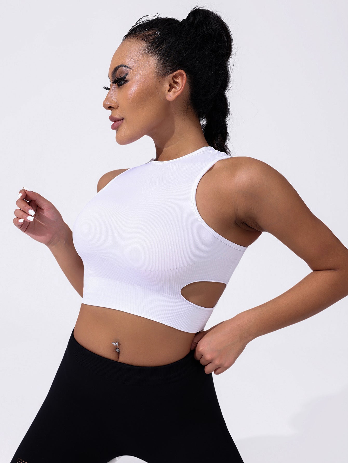 Soutien-gorge de sport sexy ajouré pour femme, rembourré amovible, push-up, pour yoga, course, fitness, couleur unie, pour printemps et été