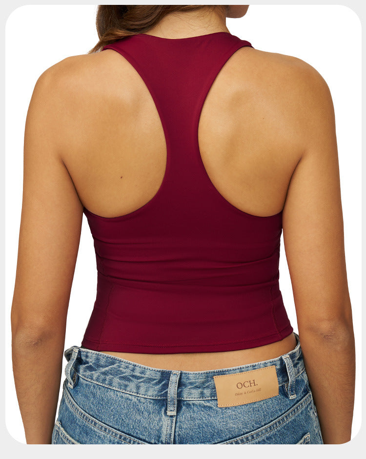 Débardeur de yoga pour femme effet seconde peau, gilet de sport slim dos nageur pour course en extérieur et fitness