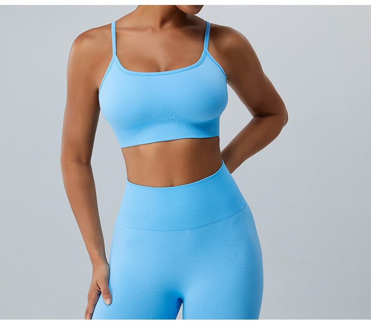 Seamless Skinny-Strap Yoga Cami: Criss-Cross Back Sports Bra & Padded Fitness Tank Top