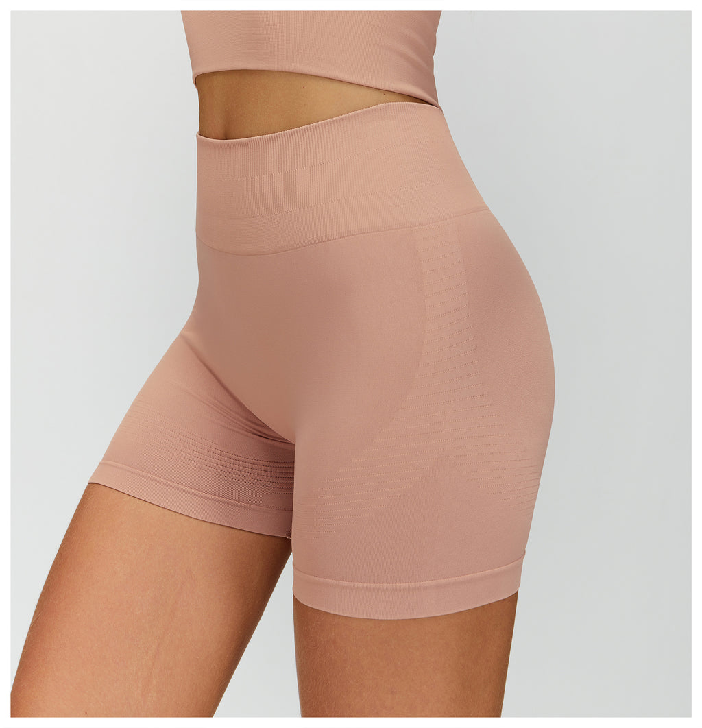 Short de yoga taille haute sans couture : Short cycliste de fitness gainant et push-up pour fesses 5475