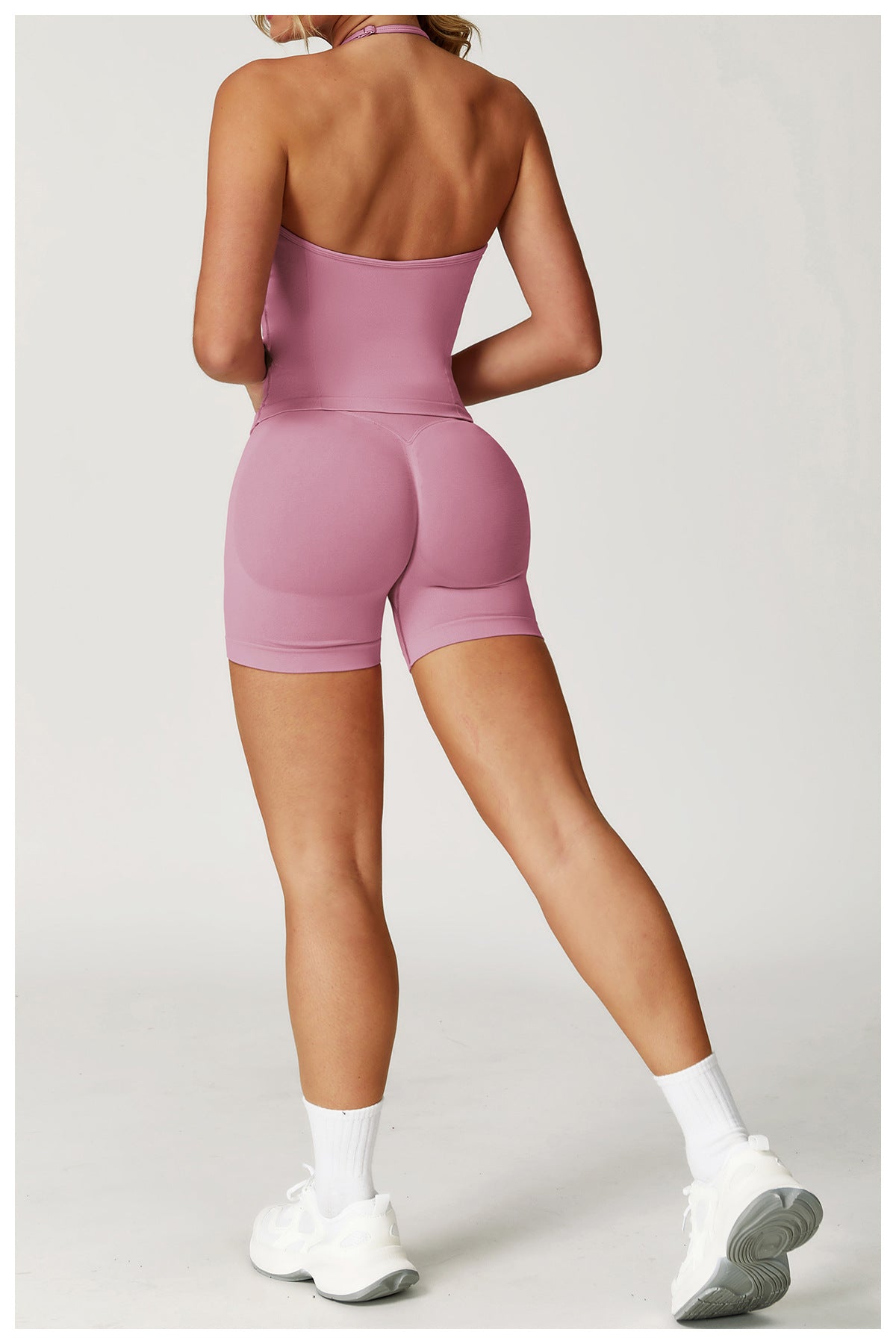Ensemble de yoga dos nu sans coutures : Tenue de sport froncée moulante & Ensemble de fitness gainant 4552