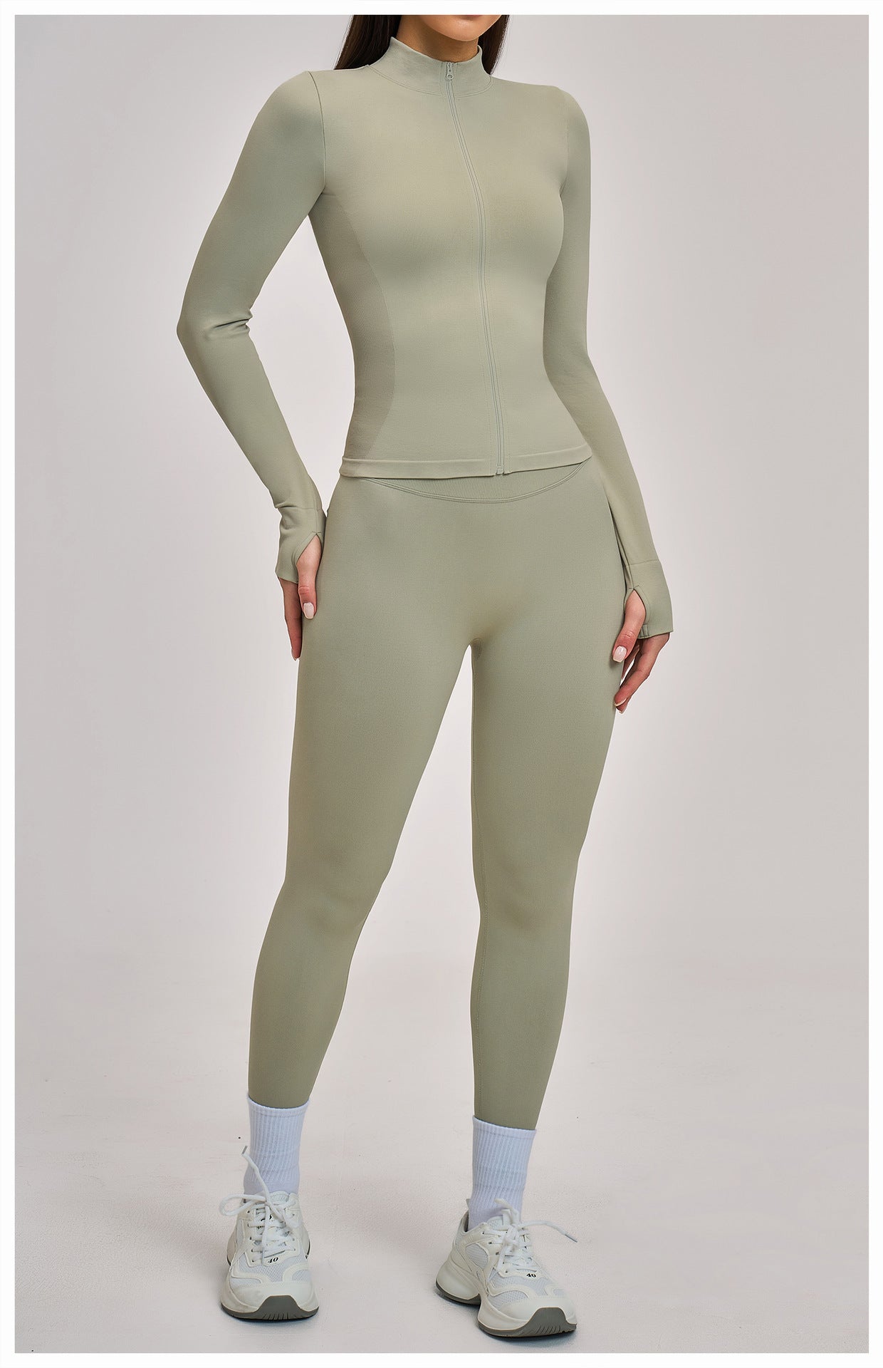 Ensemble de yoga quart de zip sans couture : vêtement de sport thermique ajusté à col montant pour la course à pied 3754