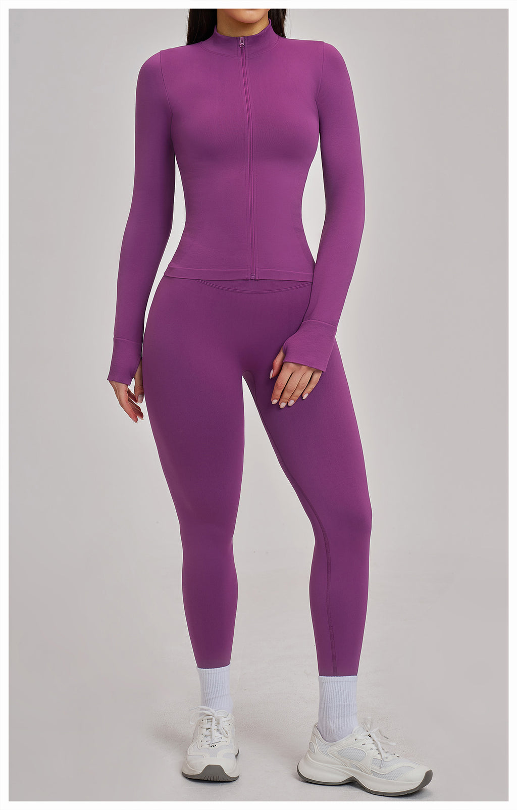 Ensemble de yoga quart de zip sans couture : vêtement de sport thermique ajusté à col montant pour la course à pied 3754