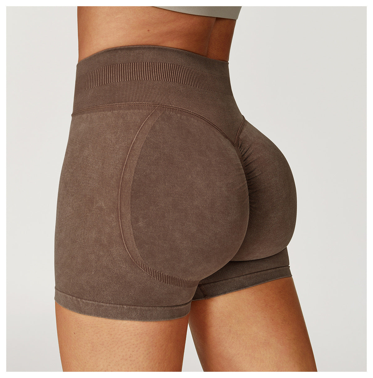 Short de yoga sans couture délavé à l'acide : Short de fitness taille haute gainant pour la course 7425