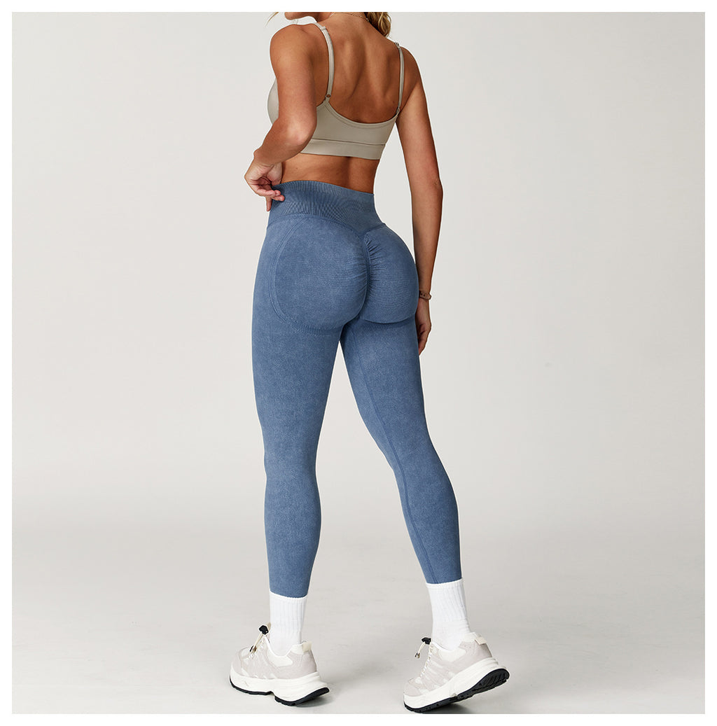 Nahtlose Yoga-Leggings mit Säurewaschung: High-Waist-Fitnesshosen mit Po-Lifting für das Laufen 4425