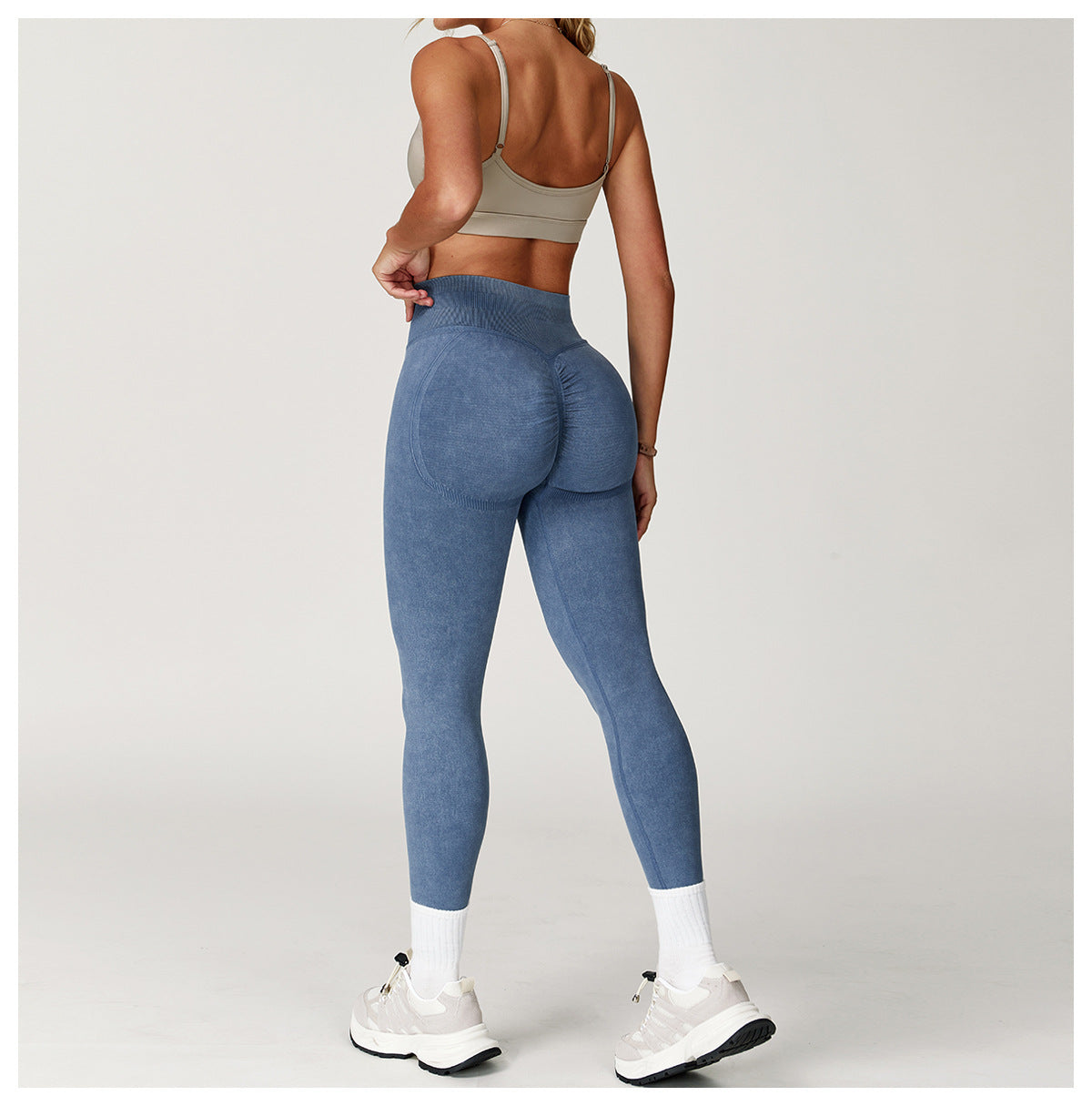 Nahtlose Yoga-Leggings mit Säurewaschung: High-Waist-Fitnesshosen mit Po-Lifting für das Laufen 4425