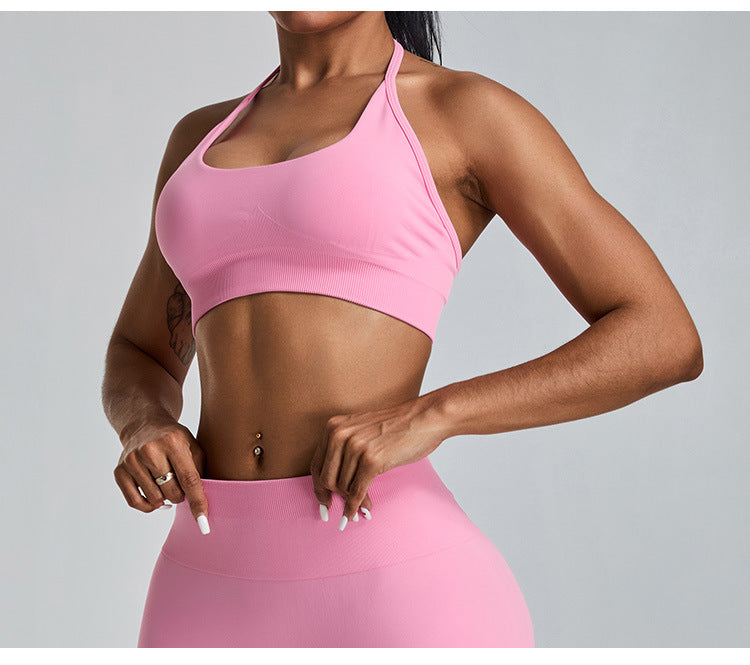 Seamless Halter-Neck Yoga Tank: Open-Back Sports Bra & Quick-Dry Outdoor Fitness Top