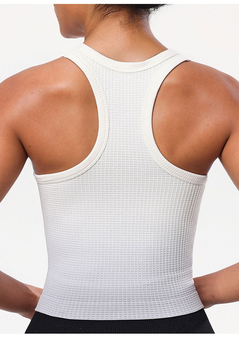 Débardeur de sport de yoga sans couture pour femmes, débardeur de fitness de course amincissant avec contrôle du ventre et dos nageur