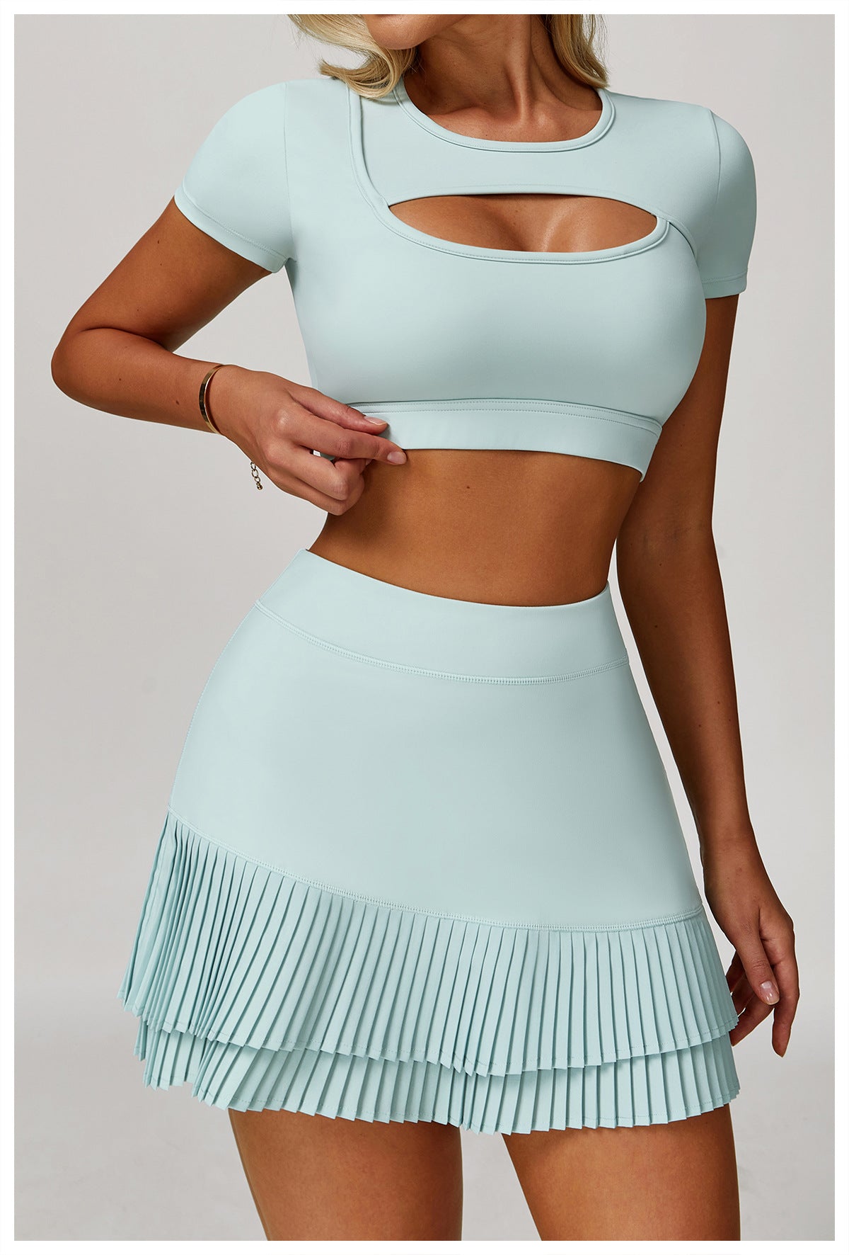 Women's Summer Yoga Short Sleeve, Cutout Slim Fit Shockproof Naked Feeling Sports T-Shirt, Running Fitness Top