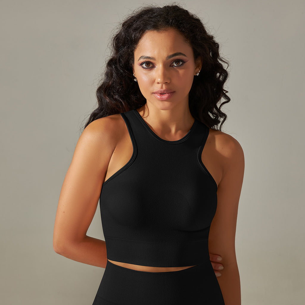 Seamless Longline Yoga Tank Top: High-Stretch Slim-Fit Sports Bra & Breathable Solid Color Fitness Vest