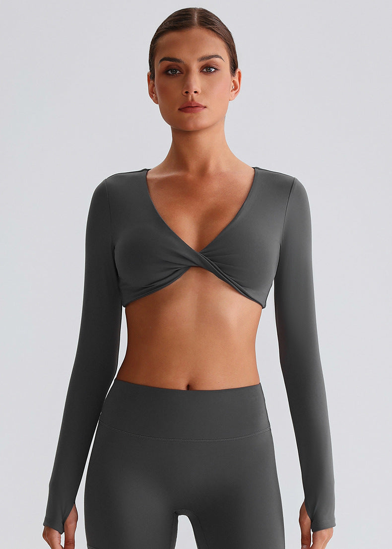 Haut de sport à manches longues dos ouvert "Seconde peau" avec soutien-gorge intégré et coupe ajustée pour la course à pied et l'entraînement