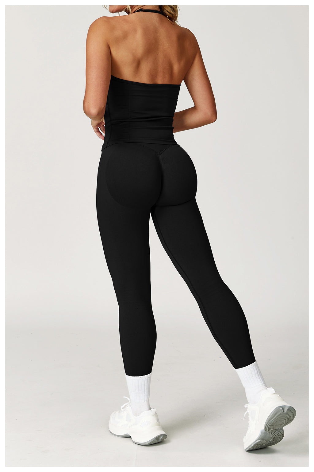Ensemble de yoga dos nu sans coutures : Tenue de sport froncée moulante & Ensemble de fitness gainant 4552