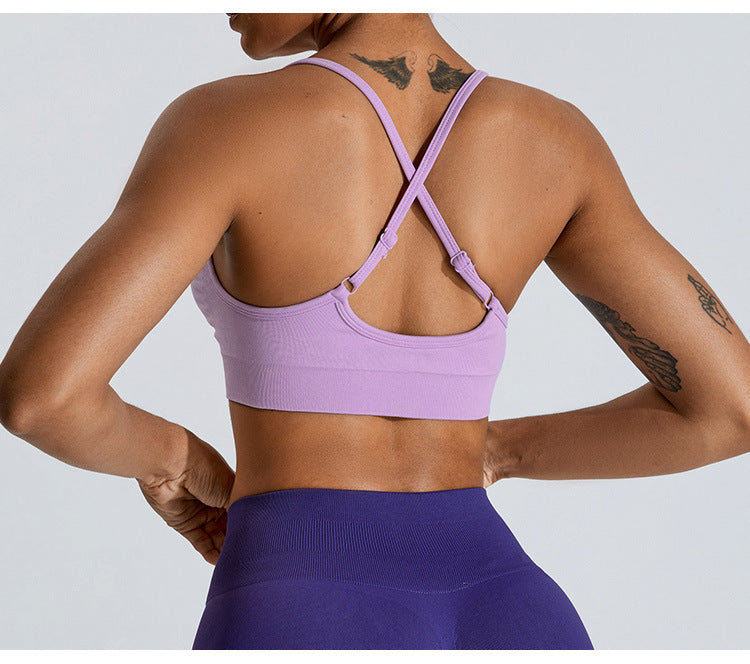 Seamless Criss-Cross Back Sports Bra: High-Elasticity Yoga Tank Top & Running Workout Bralette