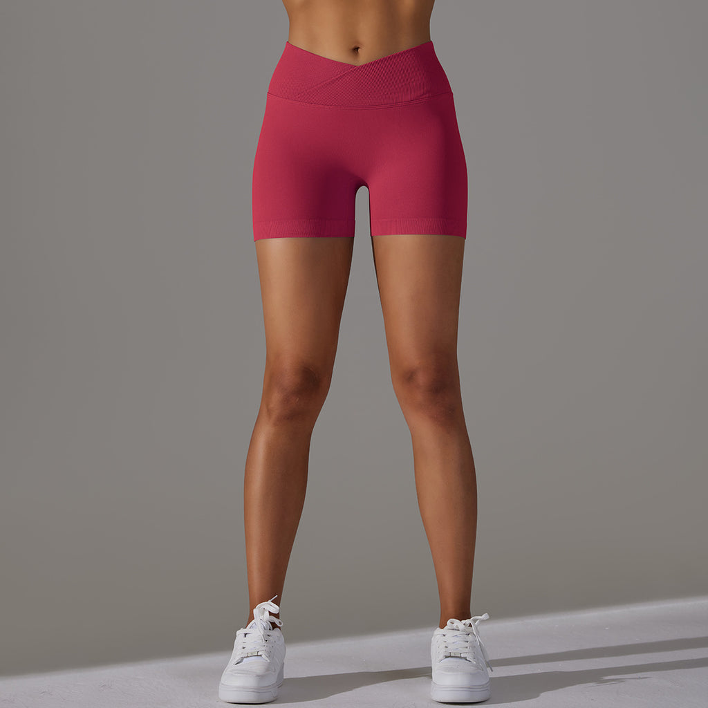 Short de yoga sans couture taille haute en V : Short push-up fessier rehaussé et short de course en maille respirante 3"