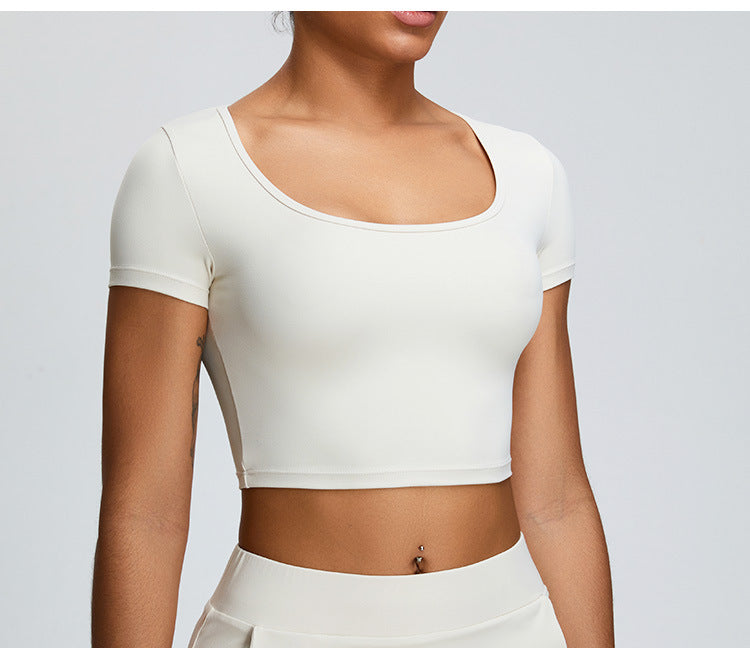 T-shirt de yoga court et respirant : haut de sport à manches courtes ajusté pour la course et la gym