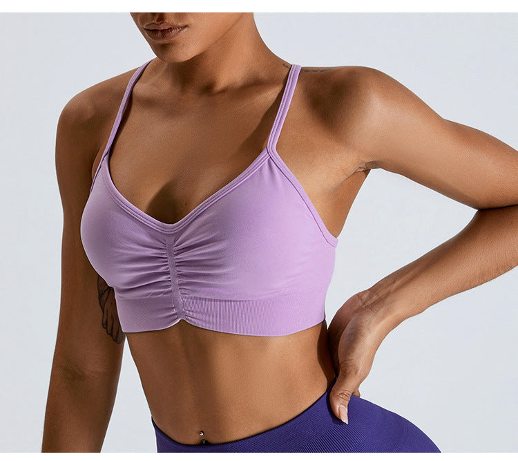 Seamless Criss-Cross Back Sports Bra: High-Elasticity Yoga Tank Top & Running Workout Bralette