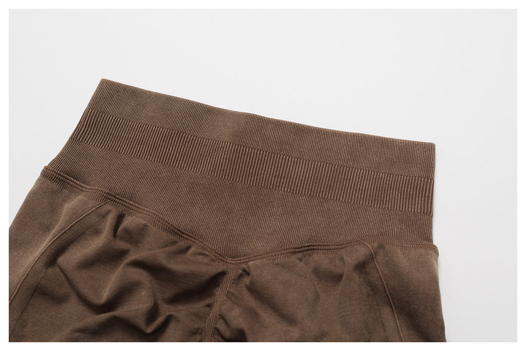 Short de yoga sans couture délavé à l'acide : Short de fitness taille haute gainant pour la course 7425