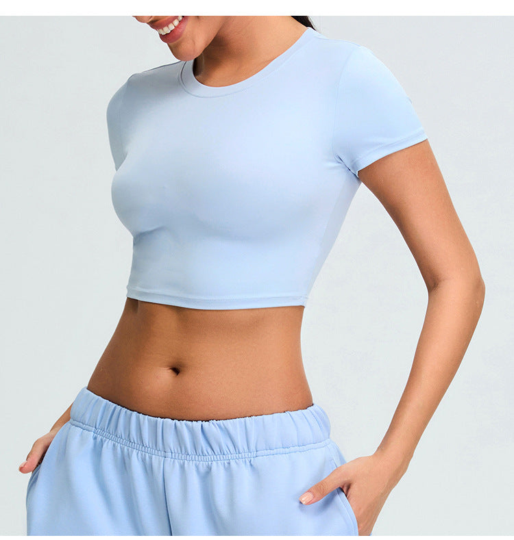 T-shirt de Yoga Confort Nuage Sans Couture : Col Rond Coupe Ajustée Manches Courtes pour la Course et la Salle de Sport