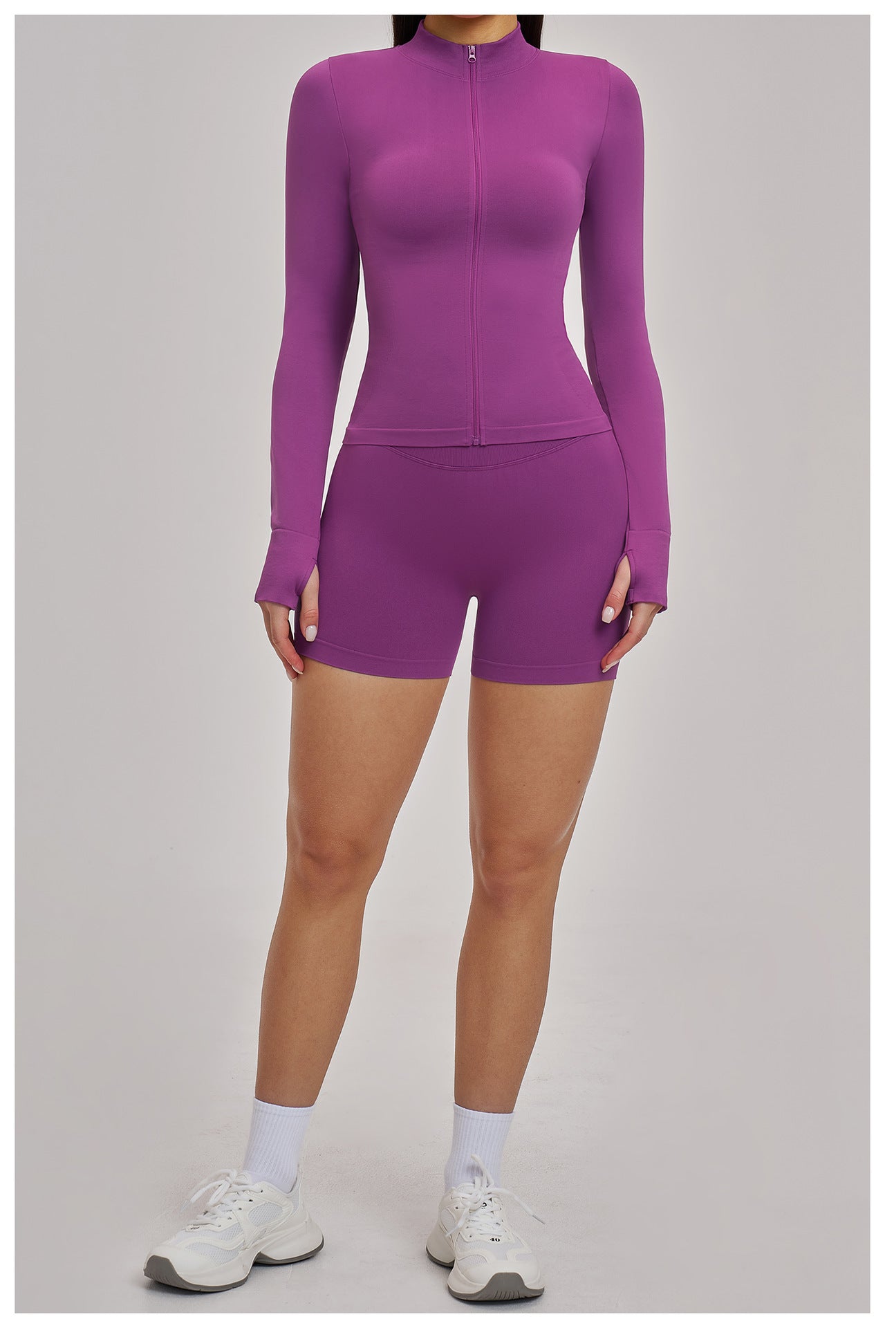 Ensemble de yoga quart de zip sans couture : vêtement de sport thermique ajusté à col montant pour la course à pied 3754