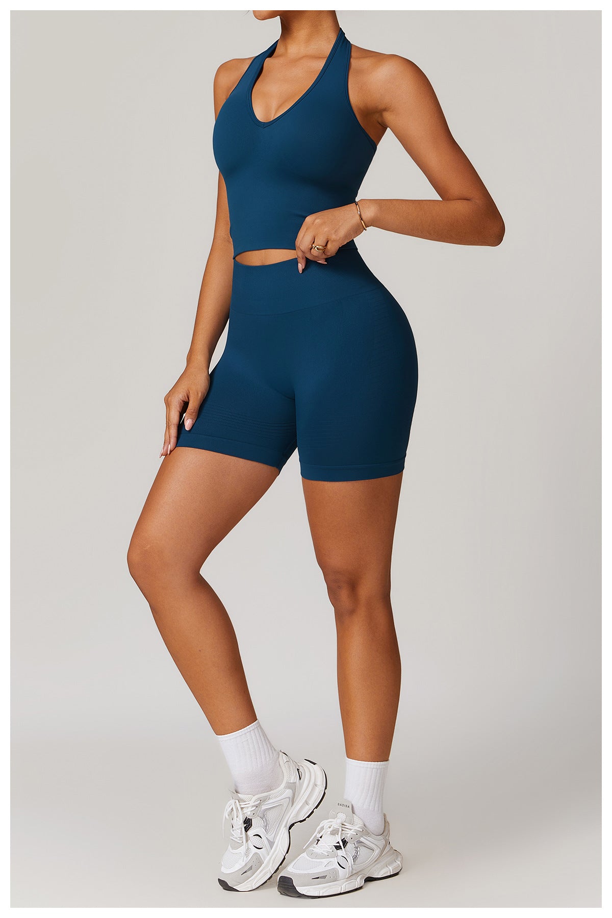 Short de yoga taille haute sans couture : Short cycliste de fitness gainant et push-up pour fesses 5475