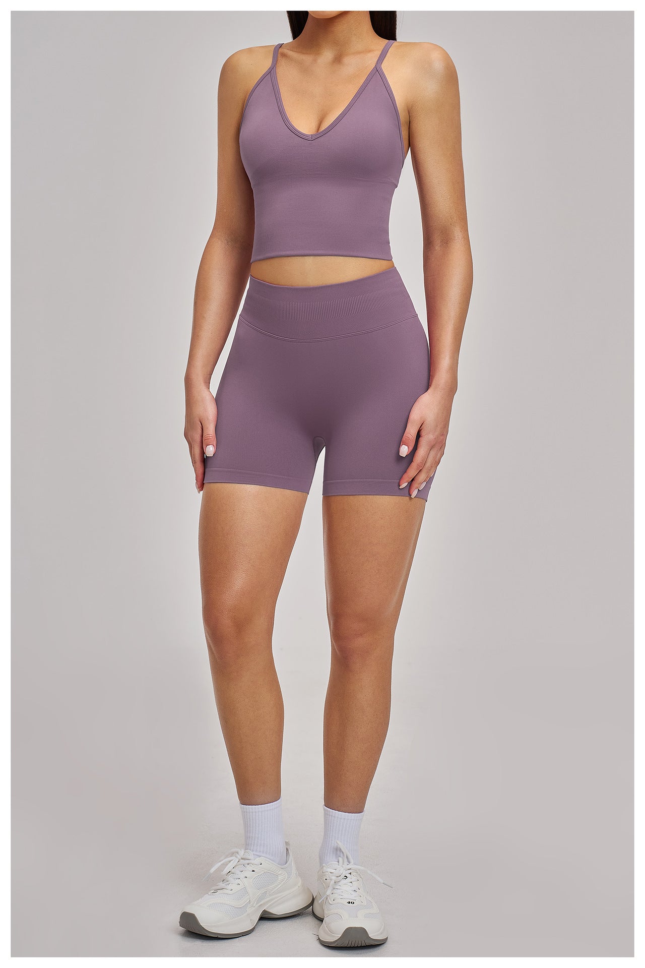 Ensemble de yoga sans couture croisé : Vêtements de sport extensibles et ajustés & Tenue de performance 4486