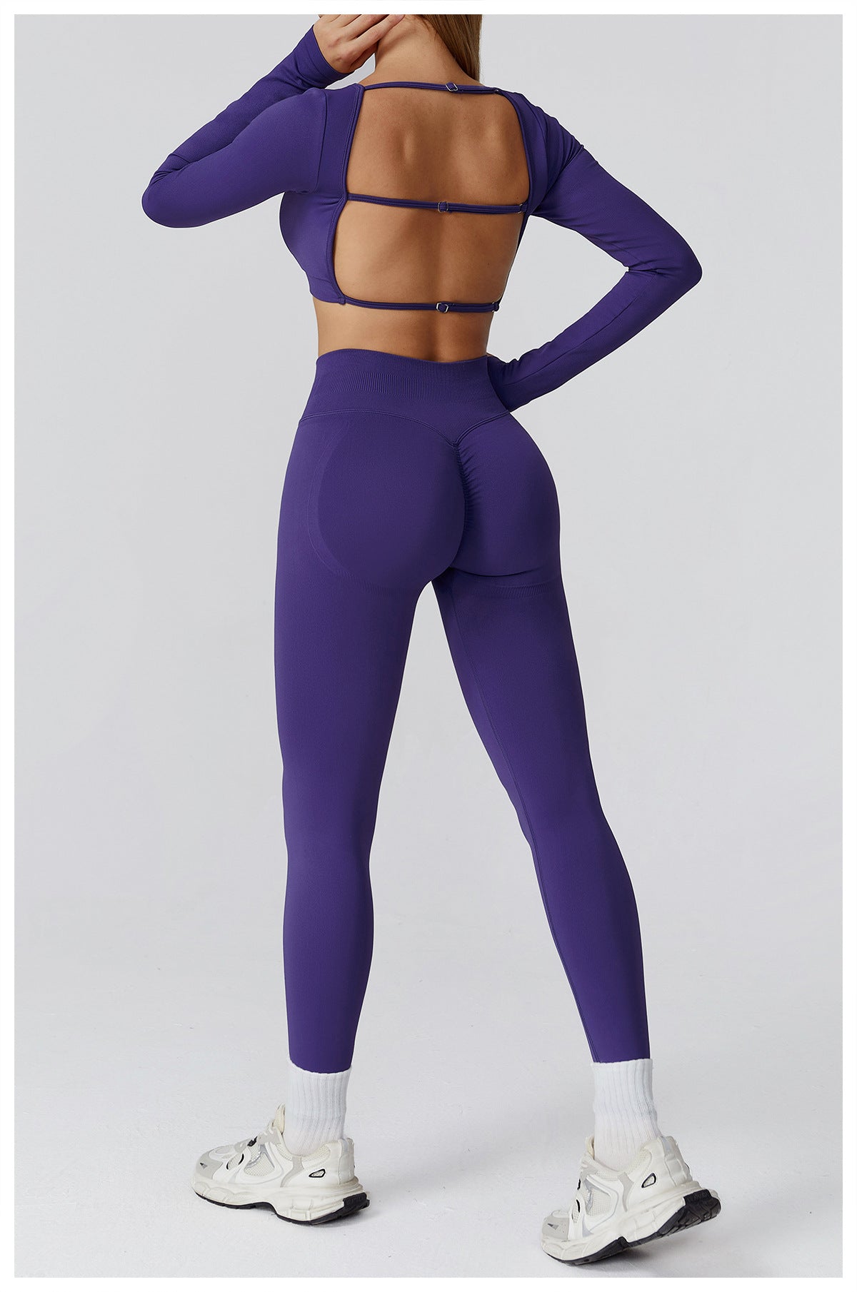 Ensemble de yoga sans couture : Tenue de sport taille haute dos nu pour la course et le fitness 2184