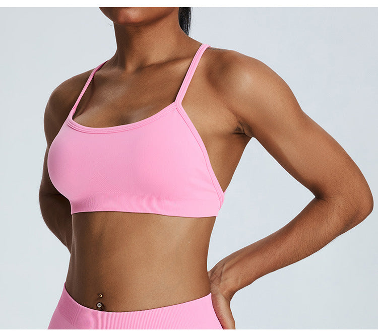 Seamless Nude-Feel Sports Bra: Open-Back Yoga Bralette & Quick-Dry Fitness Tank Top