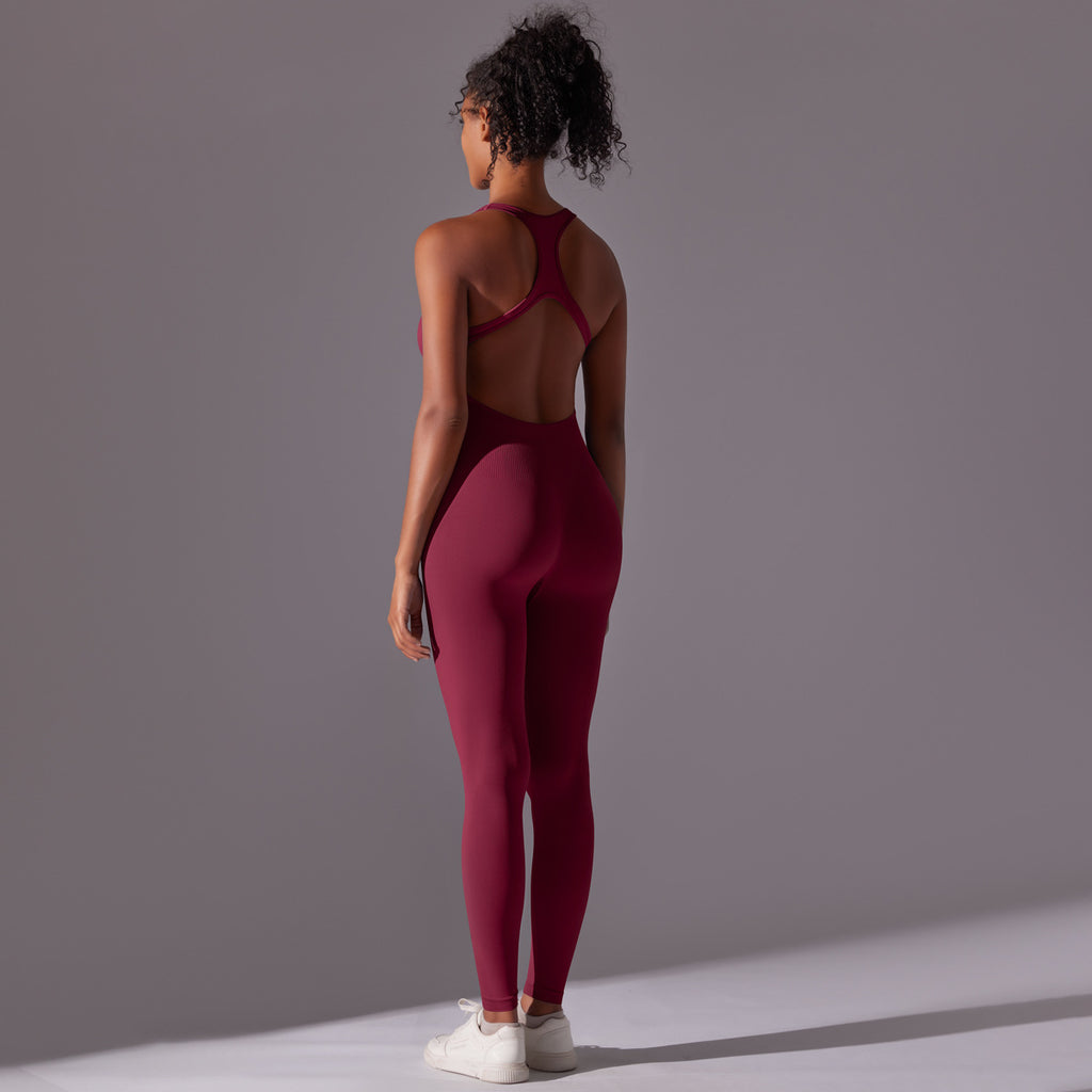 Nahtloser, langer Yoga-Unitard: Einteiliger, rückenfreier Aerial-Yoga-Bodysuit & atmungsaktiver, schmal geschnittener Jumpsuit