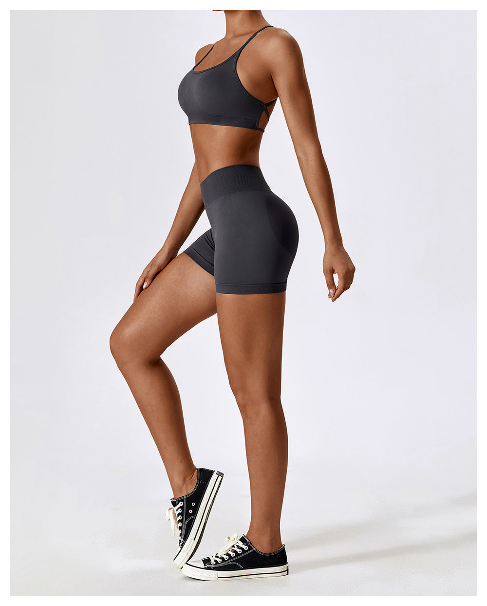 Short de yoga sans couture taille haute : Short cycliste de fitness gainant et push-up 4385