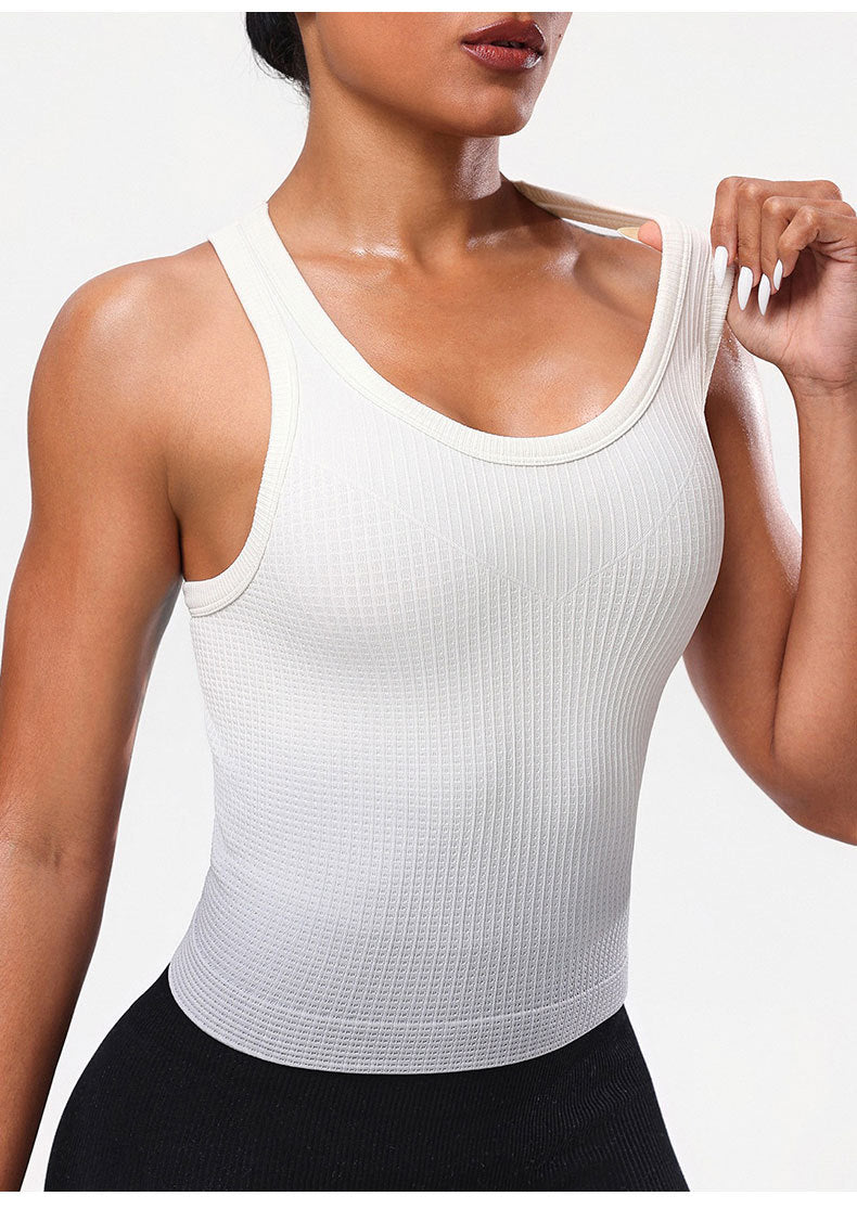 Débardeur de sport de yoga sans couture pour femmes, débardeur de fitness de course amincissant avec contrôle du ventre et dos nageur