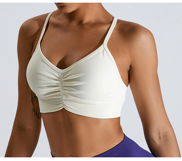 Seamless Criss-Cross Back Sports Bra: High-Elasticity Yoga Tank Top & Running Workout Bralette