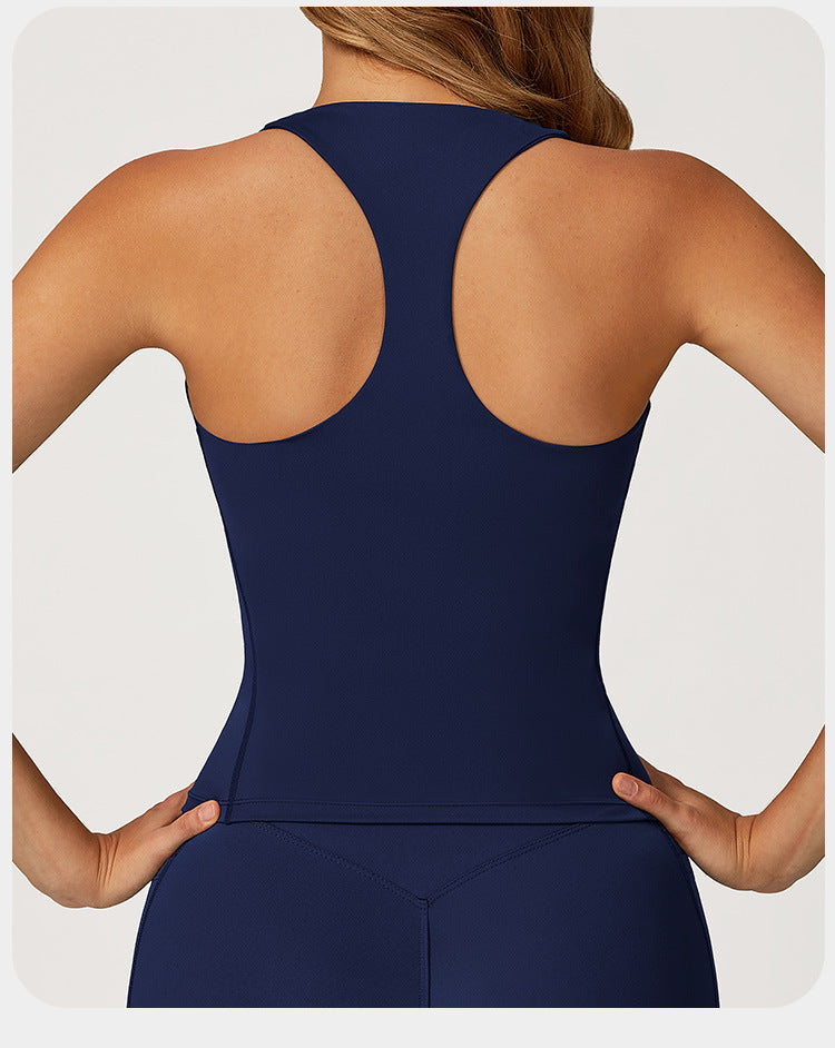 Débardeur de yoga pour femme effet seconde peau, gilet de sport slim dos nageur pour course en extérieur et fitness