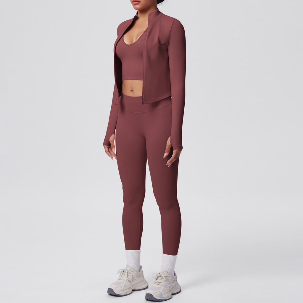 Ensemble de yoga 3 pièces sans coutures : Tenue d'entraînement respirante et très extensible - Soutien-gorge de sport, haut ajusté et leggings taille haute