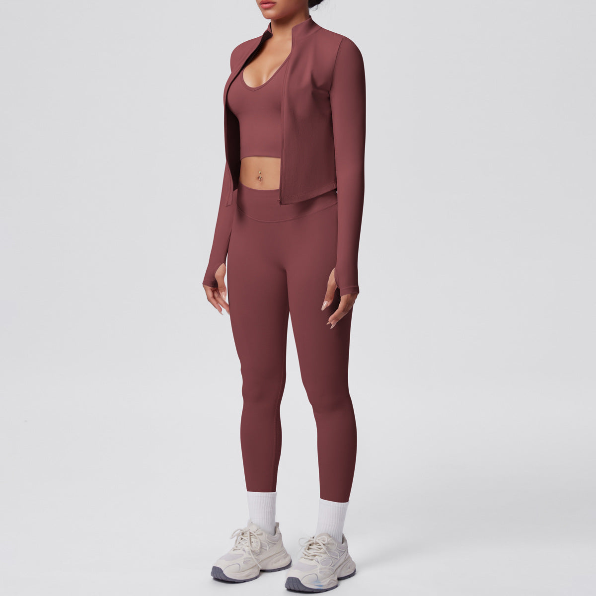 Ensemble de yoga 3 pièces sans coutures : Tenue d'entraînement respirante et très extensible - Soutien-gorge de sport, haut ajusté et leggings taille haute