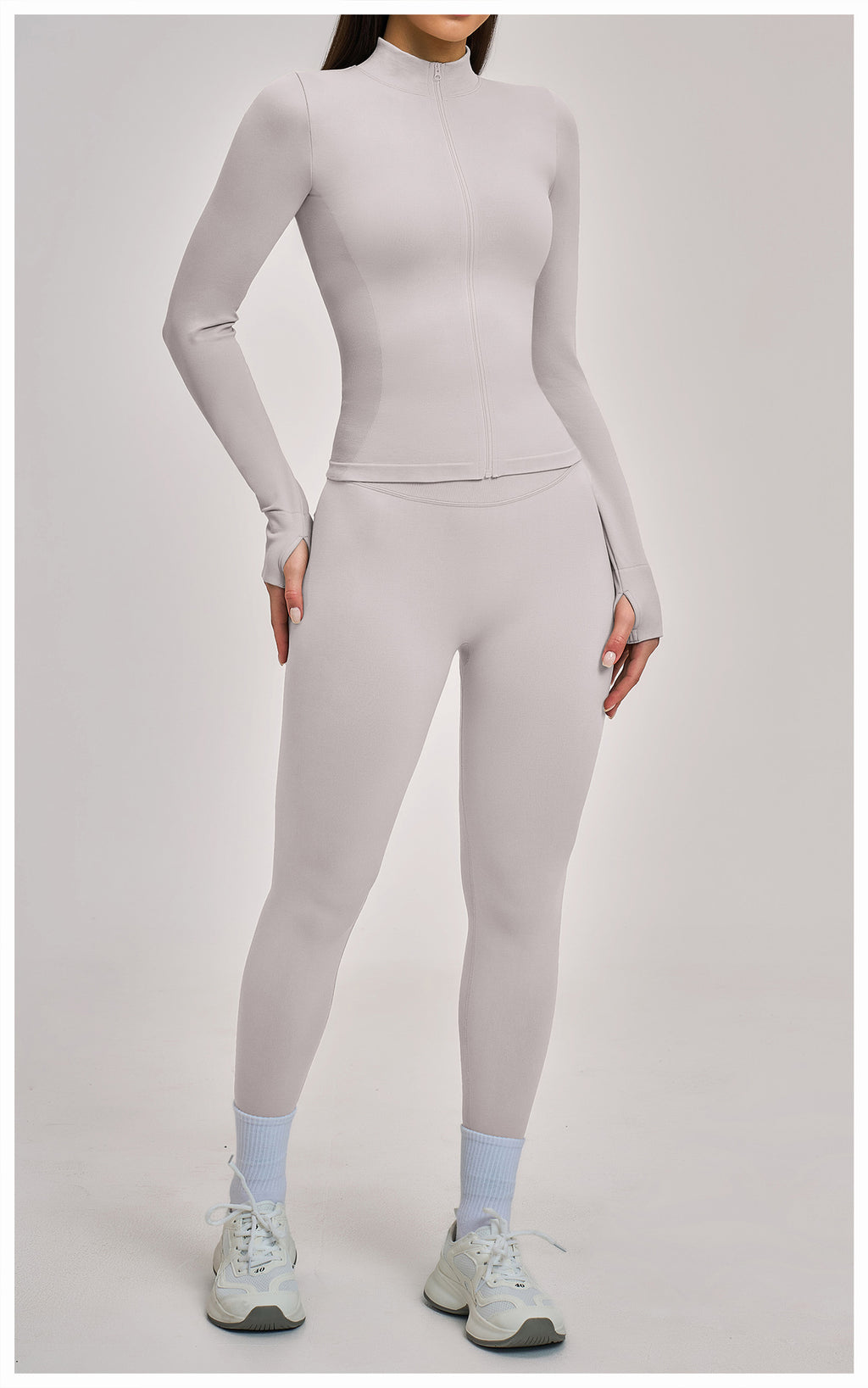 Ensemble de yoga quart de zip sans couture : vêtement de sport thermique ajusté à col montant pour la course à pied 3754