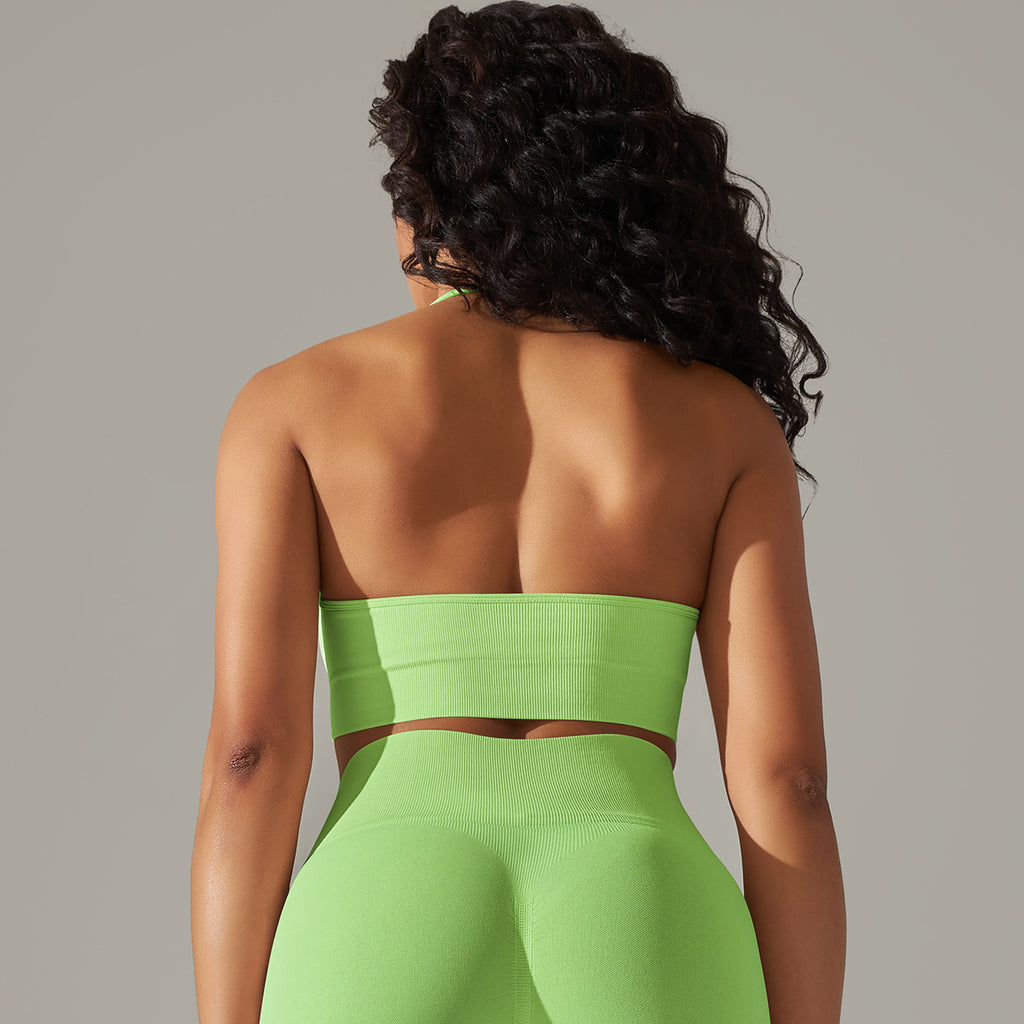 Seamless Halter Neck Sports Bra: Sexy Backless Yoga Top & Solid Color High-Stretch Fitness Bralette
