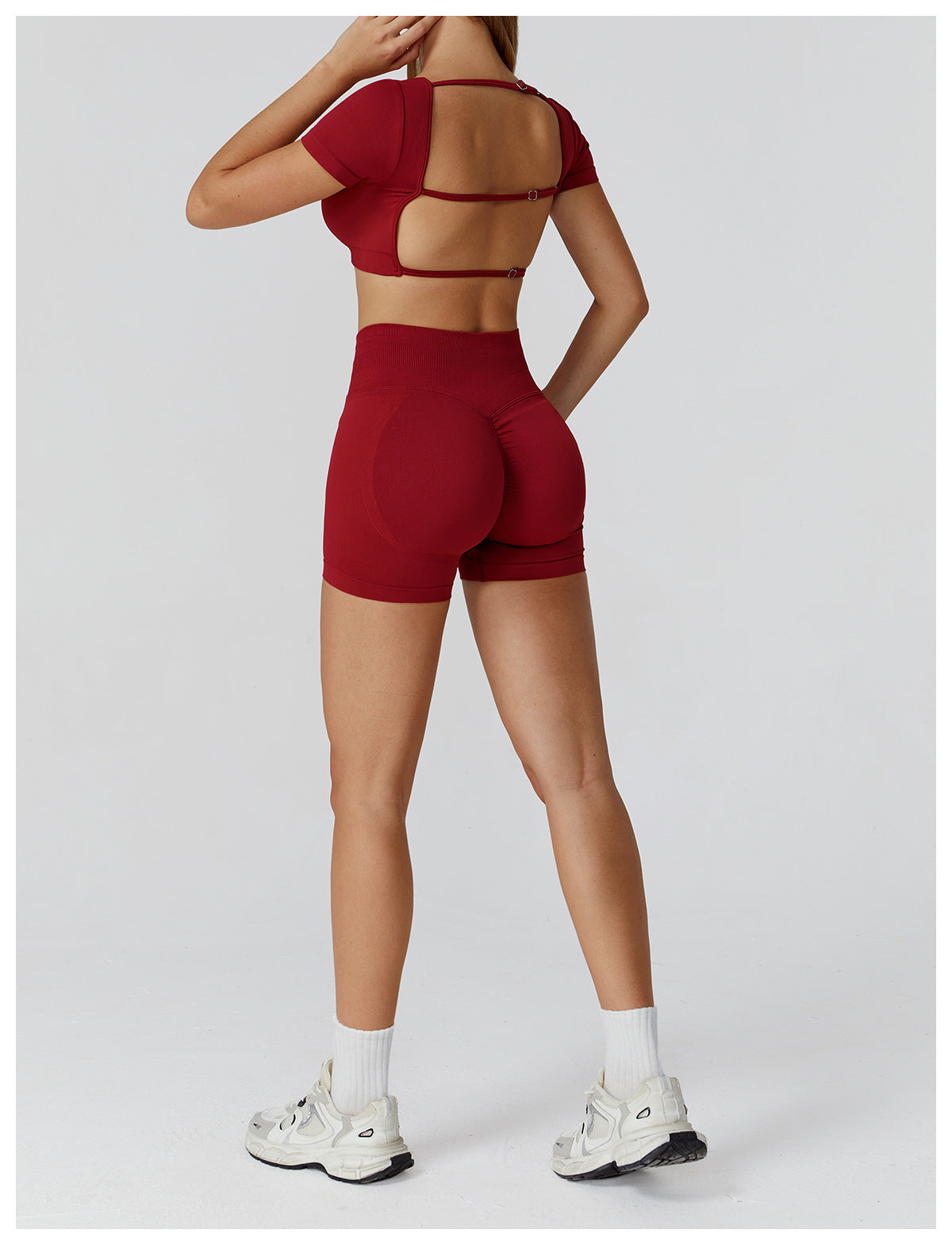 Ensemble de yoga sans couture : Tenue de sport taille haute dos nu pour la course et le fitness 2184
