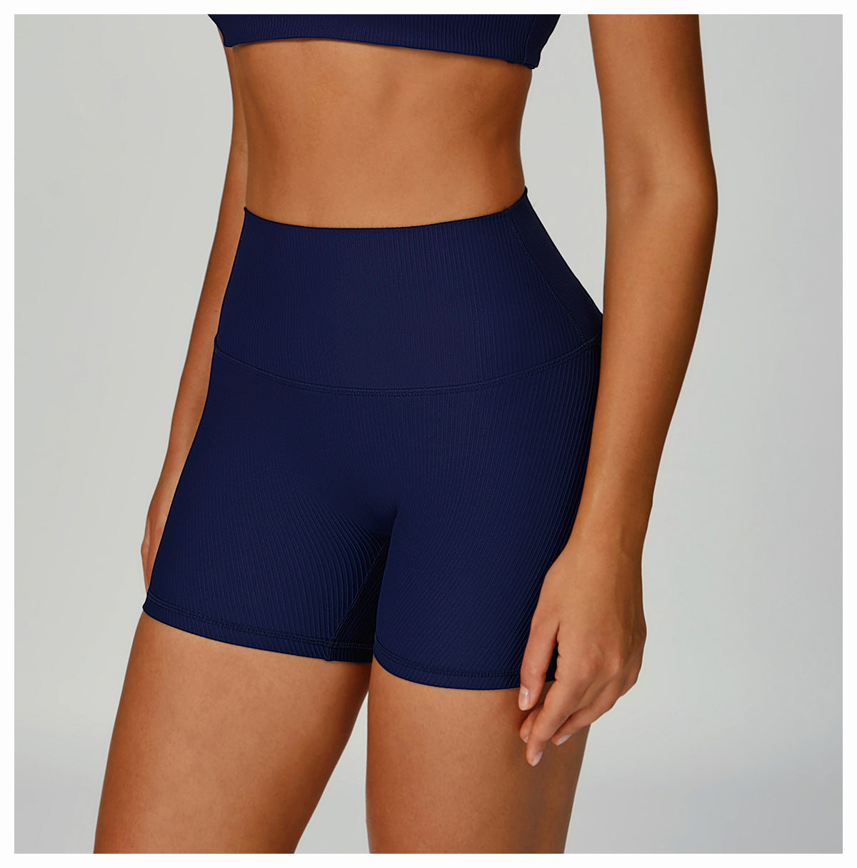 Women's Ribbed High Waist Yoga Shorts, Butt Lifting High Impact Fitness Wear, Outdoor Running Shorts