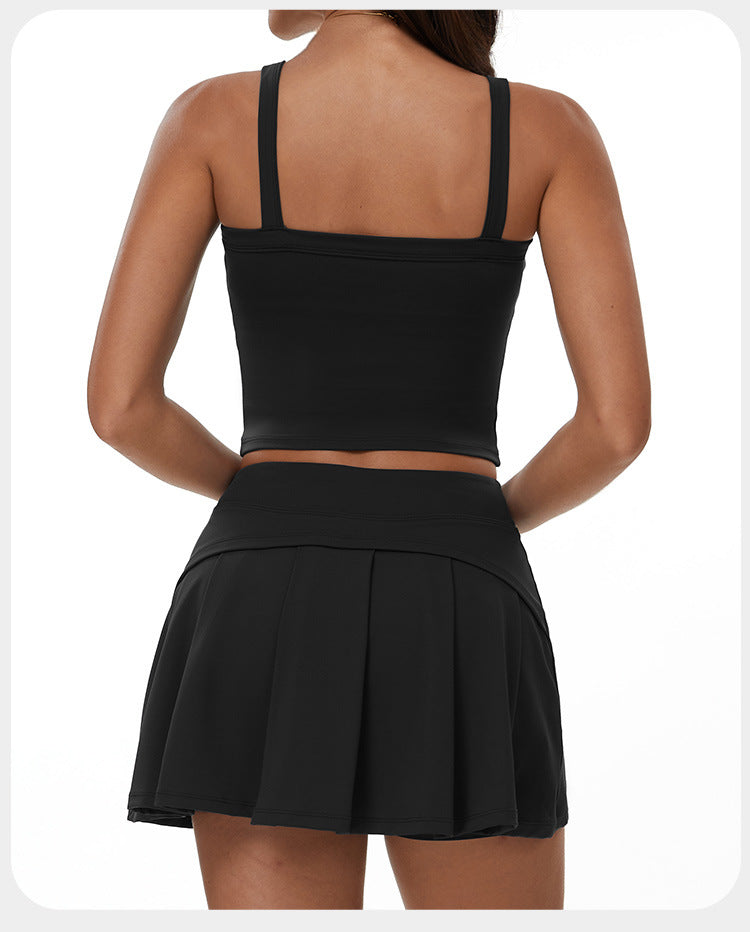 Women's A-Line Skirt Set, Quick Dry Running Vest Set, Naked Feeling Yoga & Tennis Fitness Outfit