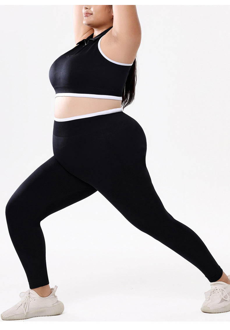 Ensemble de yoga grande taille pour femme, top court zippé à col polo et dos nageur, et pantalon taille haute galbant les fessiers