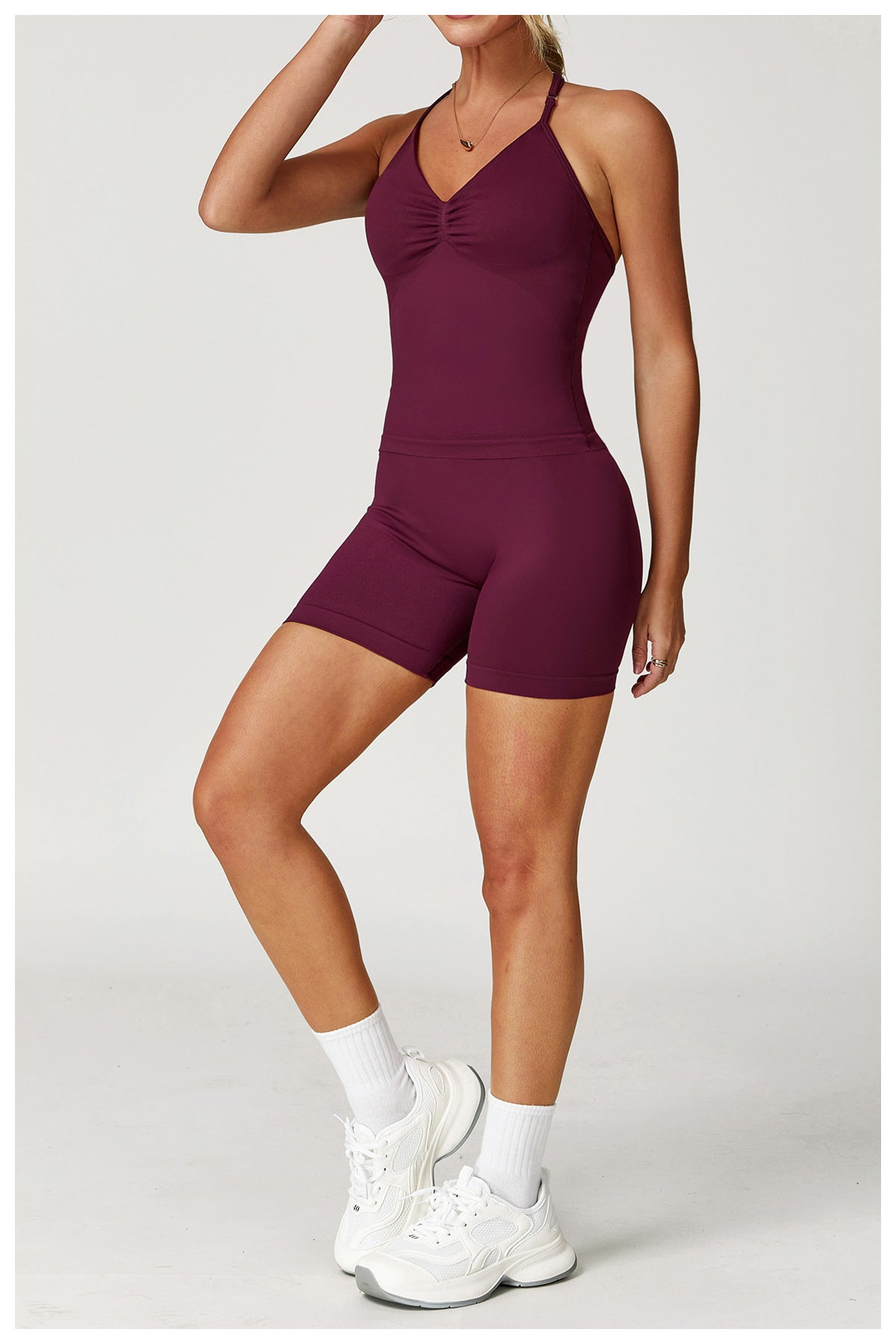 Ensemble de yoga dos nu sans coutures : Tenue de sport froncée moulante & Ensemble de fitness gainant 4552