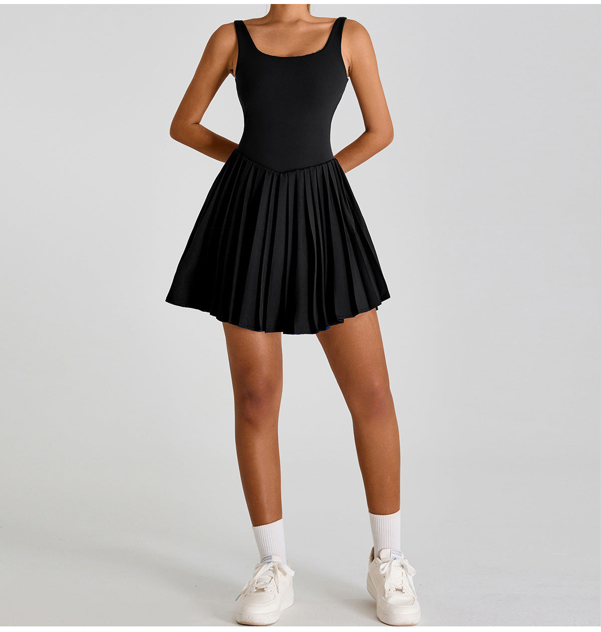 Seamless Cut-Out Athletic Dress: 2-in-1 Pleated Tennis Skort with Built-in Romper & Open-Back Fitness Mini Dress