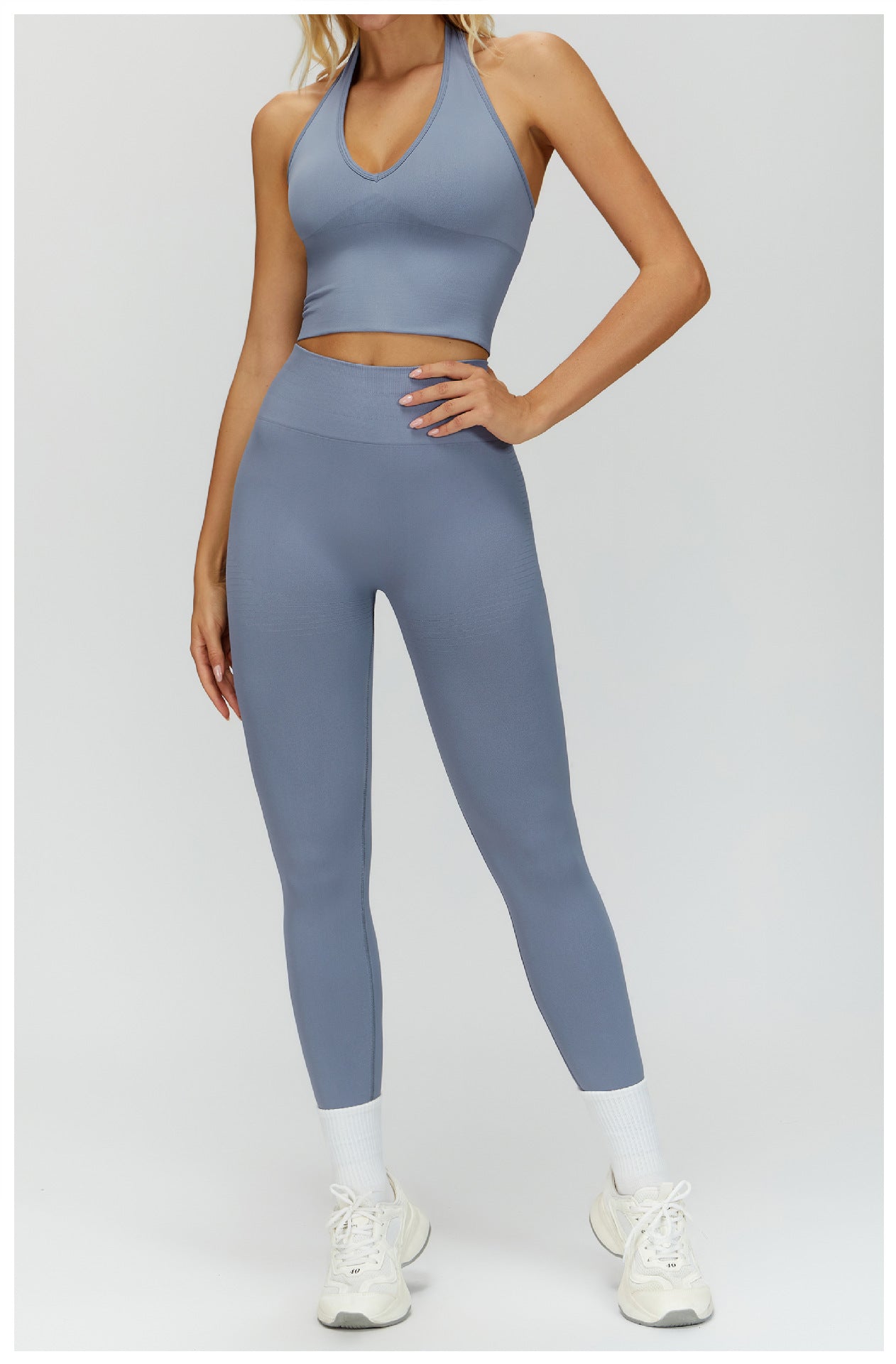 Legging de yoga sans couture à taille côtelée : Pantalon de fitness taille haute, gainant et rehausseur de fessier 6825