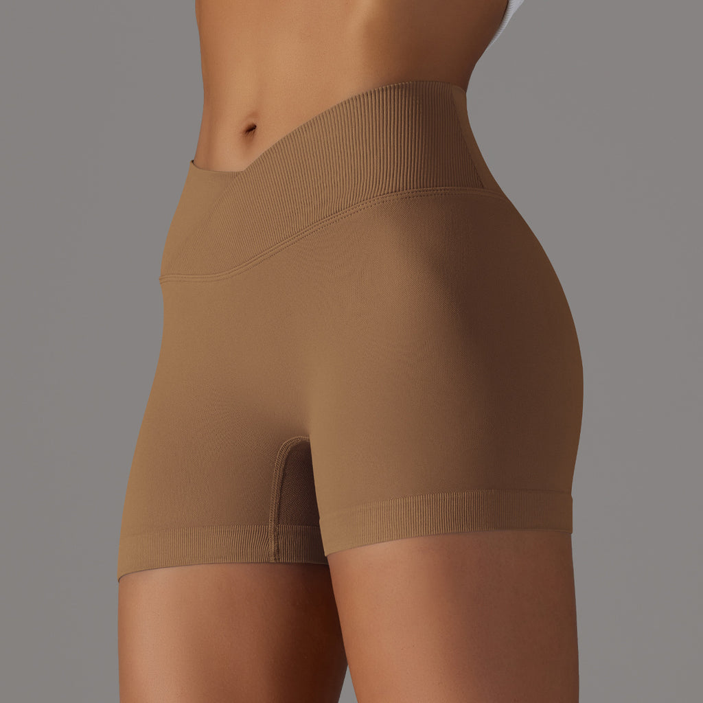 Short de yoga sans couture taille haute en V : Short push-up fessier rehaussé et short de course en maille respirante 3"