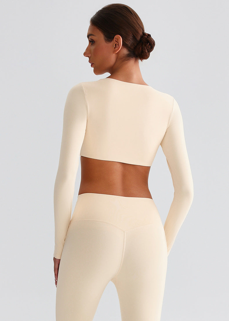 Haut de sport à manches longues dos ouvert "Seconde peau" avec soutien-gorge intégré et coupe ajustée pour la course à pied et l'entraînement