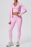 Ensemble de yoga 3 pièces sans coutures : Tenue d'entraînement respirante et très extensible - Soutien-gorge de sport, haut ajusté et leggings taille haute