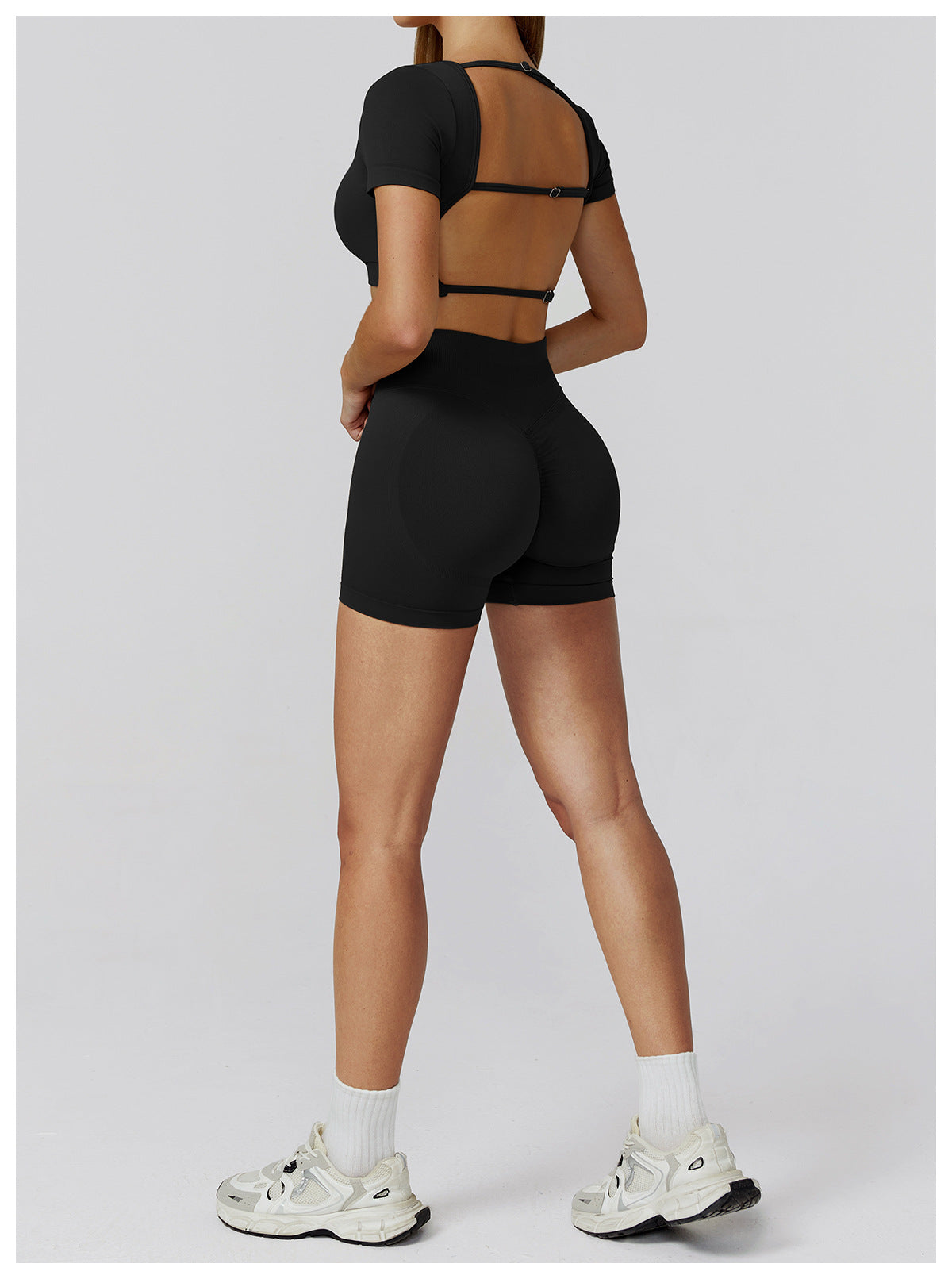 Ensemble de yoga sans couture : Tenue de sport taille haute dos nu pour la course et le fitness 2184